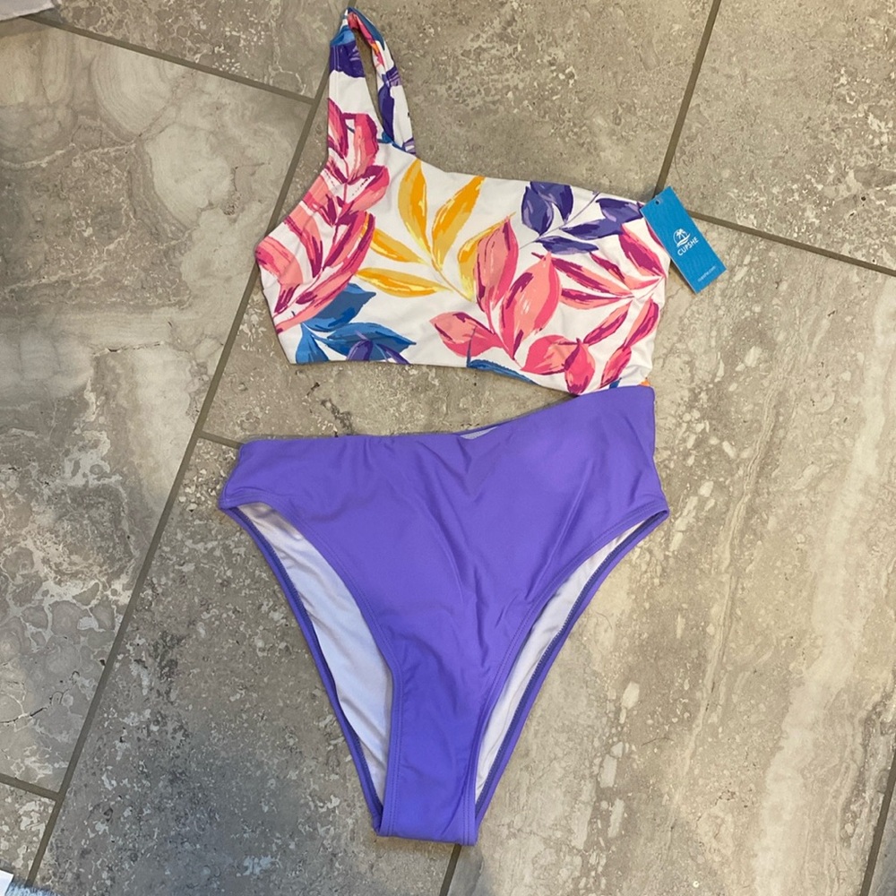 BNWT Cupshe Floral One-Shoulder Asymmetrical Cutout One Piece Swimsuit